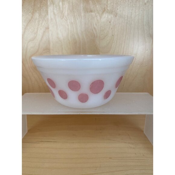 Fire King Other - Fire-King Polka Dot Mixing Bowl 5” Red Dots Faded to Pink/Lilac HTF Small 5" Siz